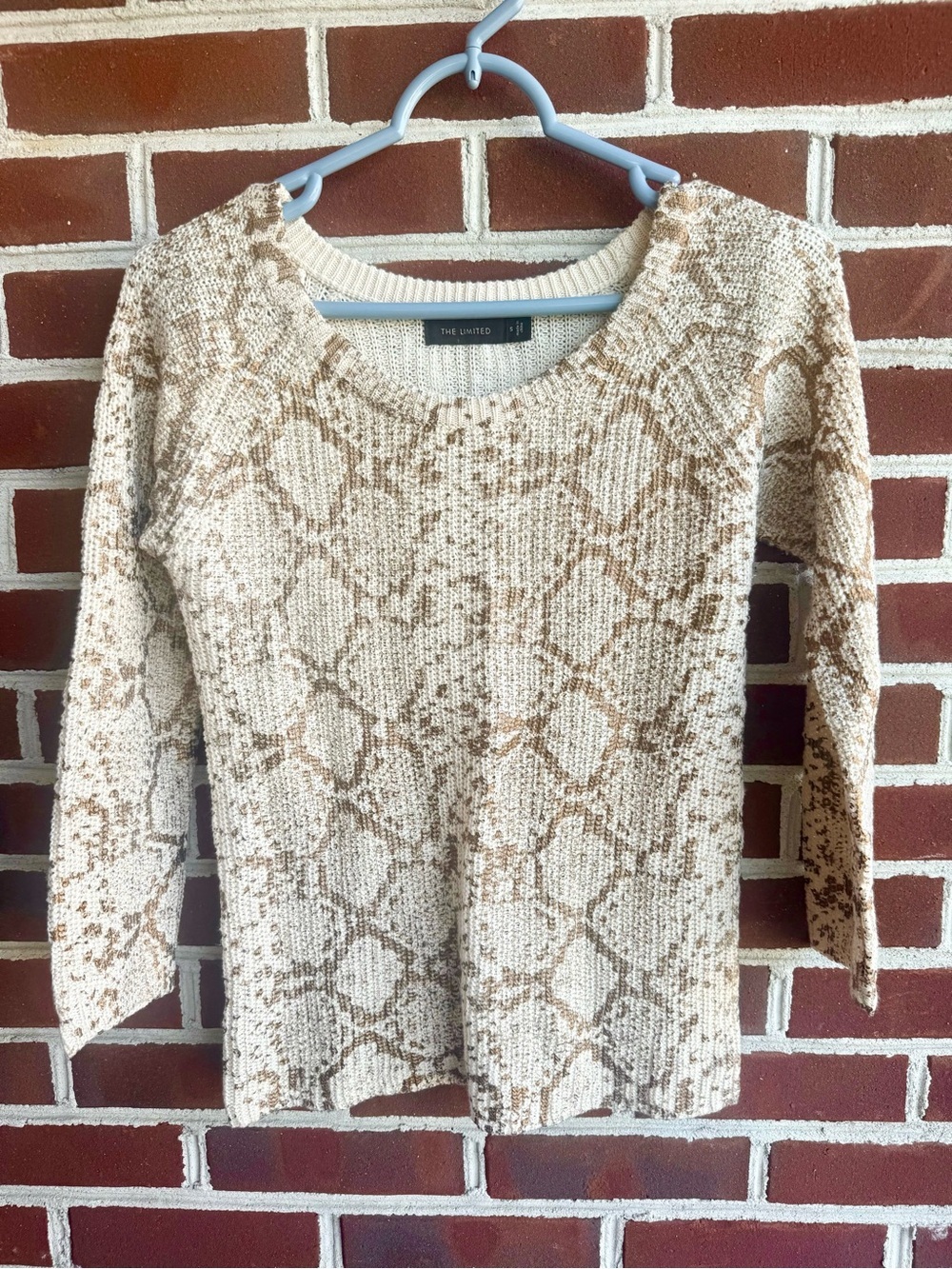 The Limited Light Cream & Gold Metallic Patterned Knit Sweater